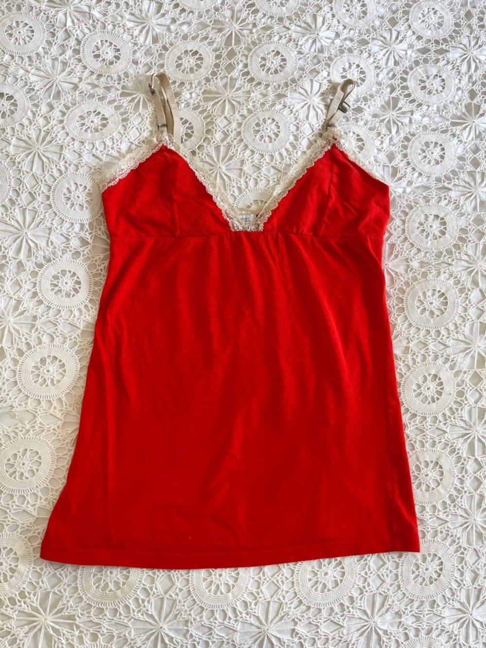 Y2k diesel red V-neck tank top with lace